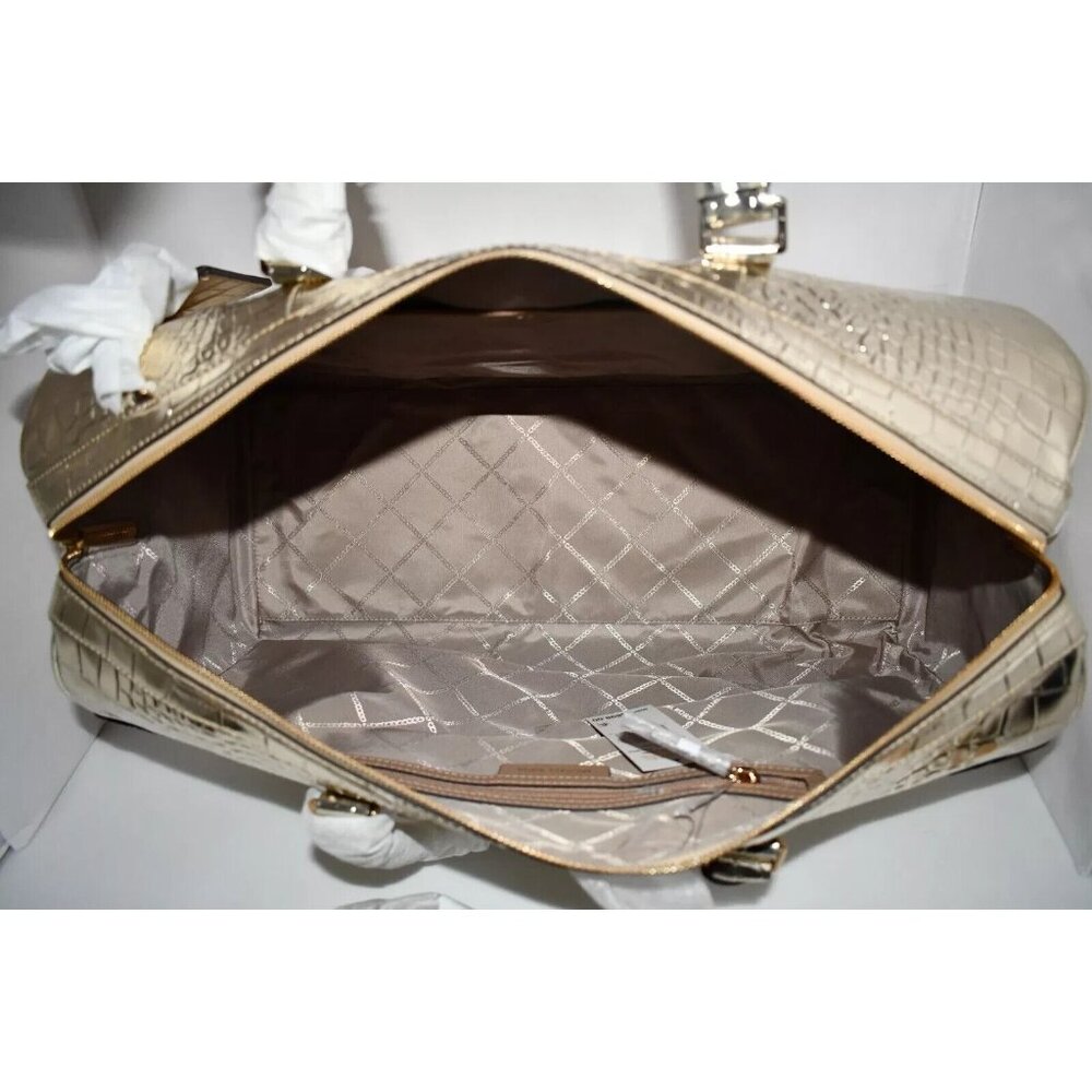 Michael Kors XL Metallic Crocodile Embossed Leather Weekender Bag in Gold #30F4G - Picture 5 of 6